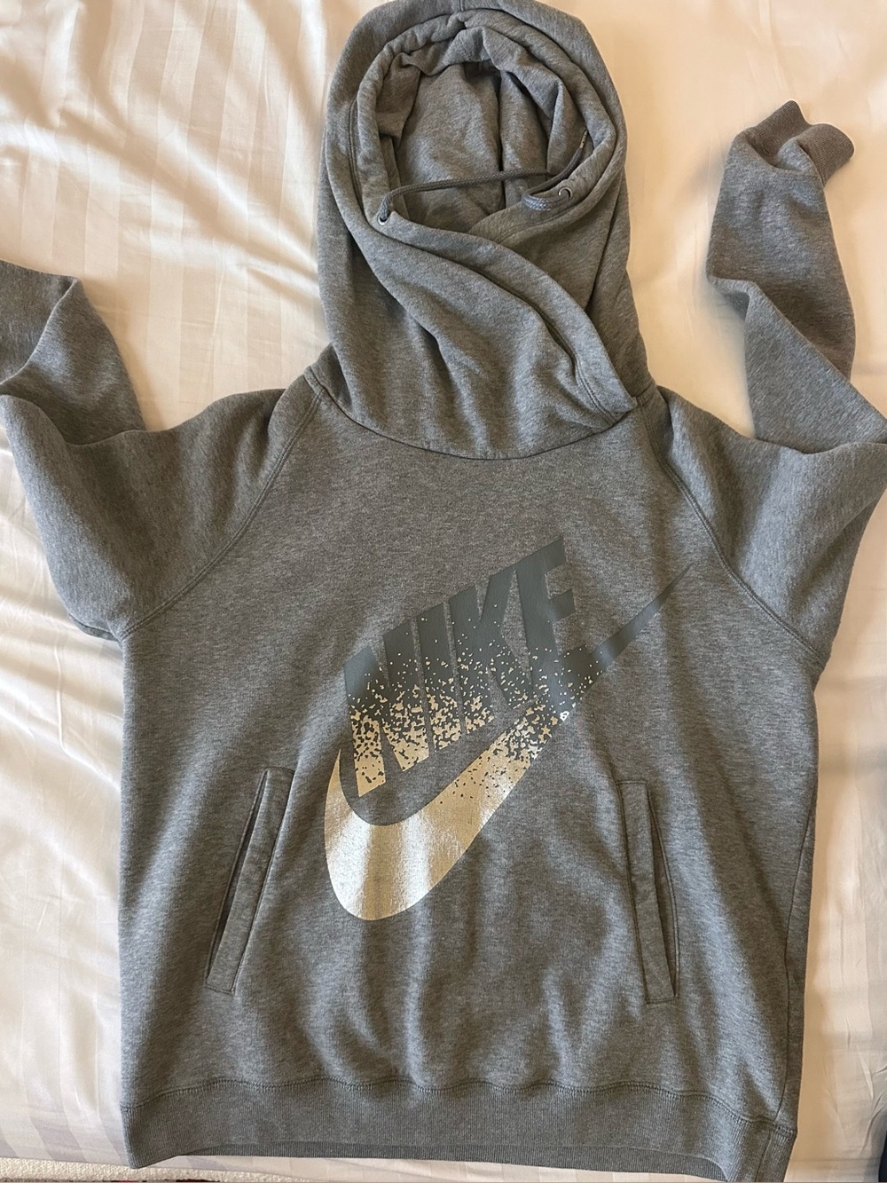 Nike Grey Hoodie with Metallic Silver Swoosh